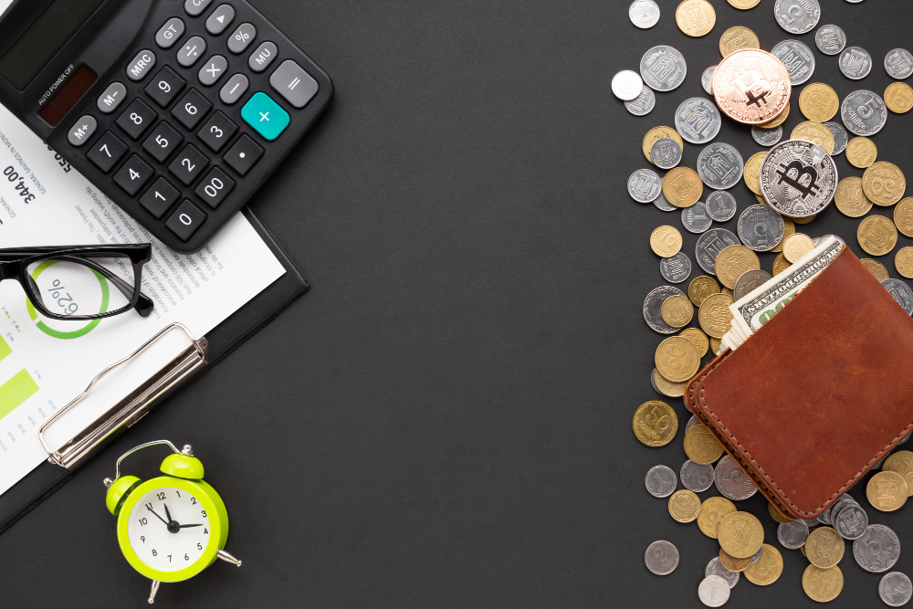 Top View of Desk With Financial Instruments