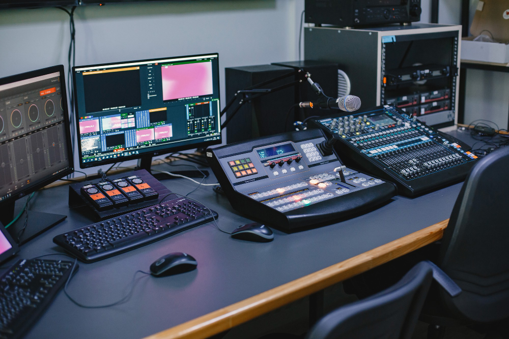 Close Up of Sound Engineer Studio With Equipment