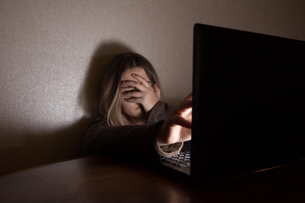Teenager Girl Suffering Internet Cyber