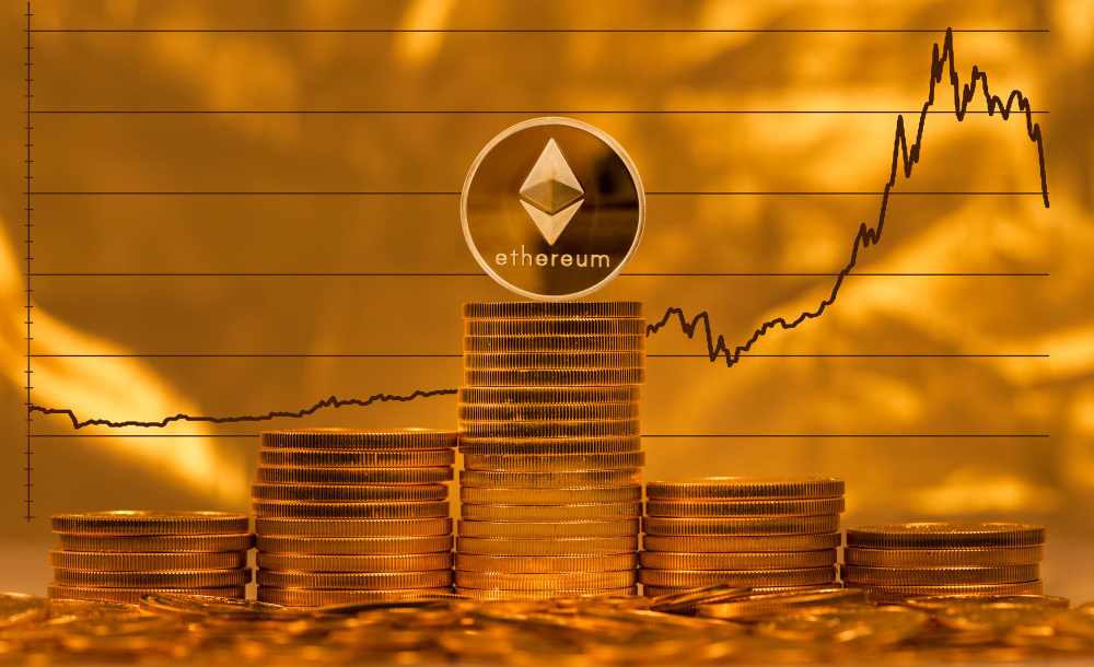 Ethereum Coin Against Background of Price Graph