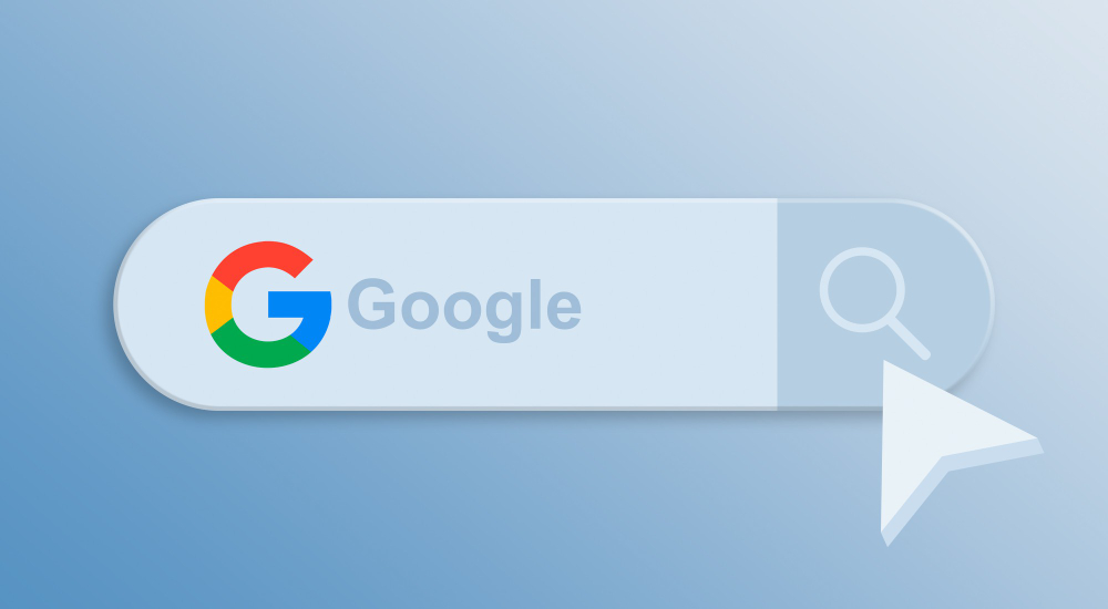 google on the search bar with mouse cursor 3d