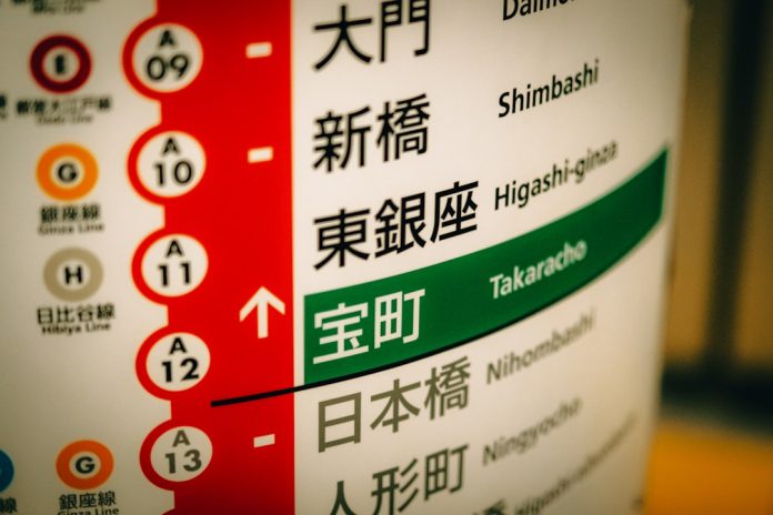 Japanese train station names on a map translation dashboard, localization tools, multilingual content
