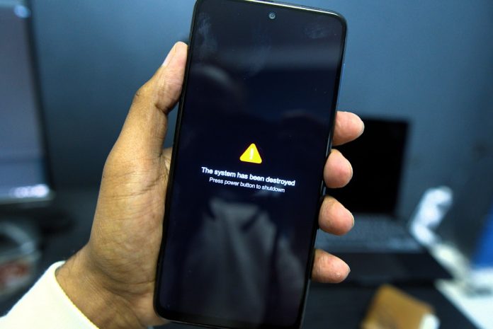 Phone shows a system failure warning message. canva error screen, ai timeout, web app failure