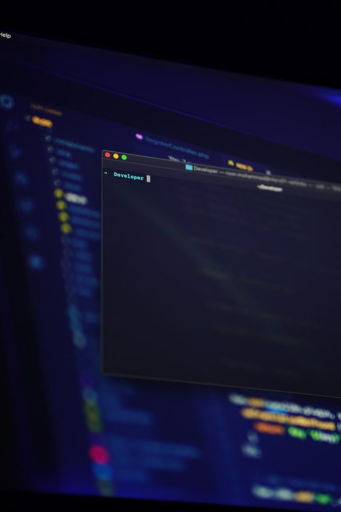 A computer screen with a blurry image of a computer screen render dashboard interface, static site deployment, web hosting control panel, cloud infrastructure