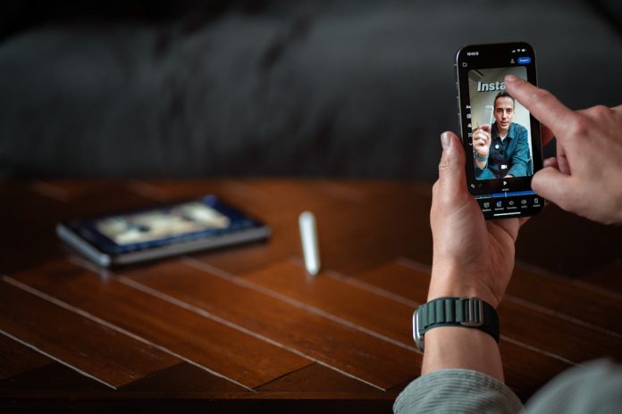Person holding smartphone showing video call smartphone video editing interface timeline