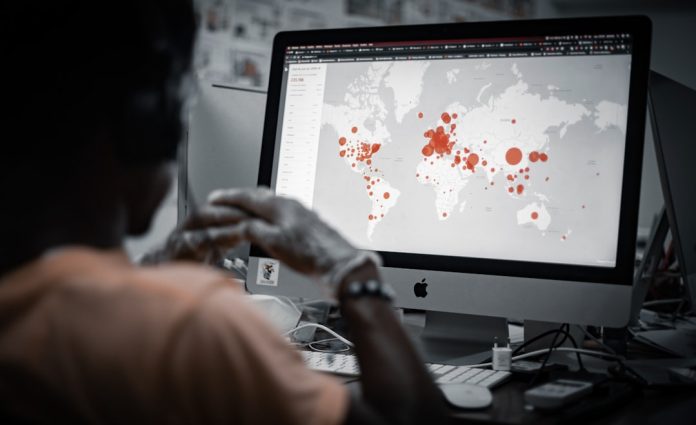 person holding red flower petals world map mobile network connections