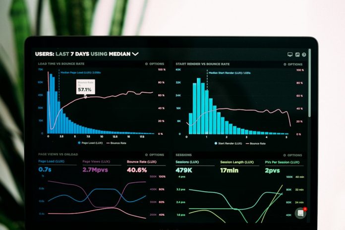 graphs of performance analytics on a laptop screen security scan monitoring charts firewall rules